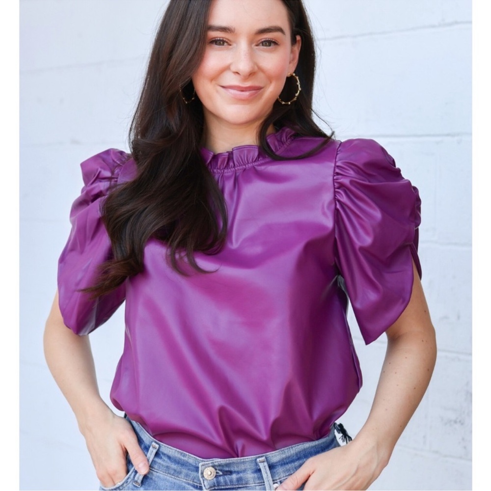 THML Puff Sleeve vegan leather top